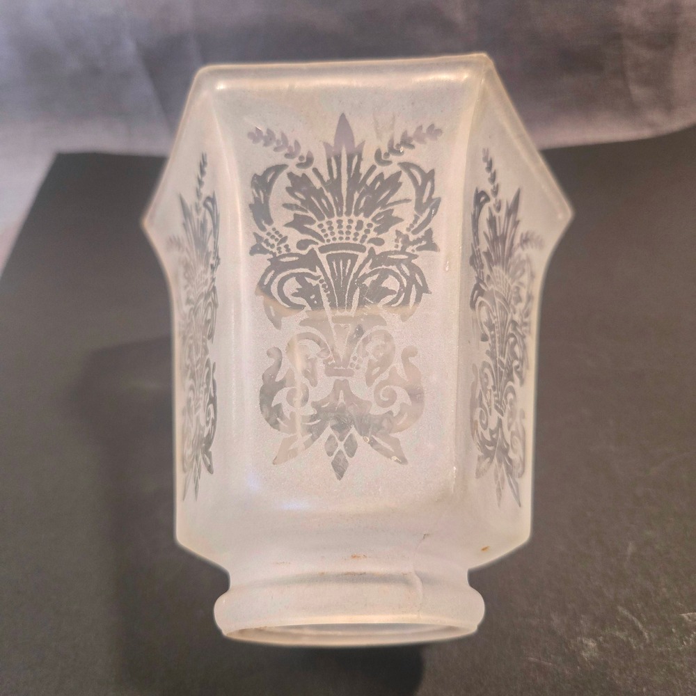 Art Deco Frosted Etched Glass Lamp Shades‎ Set of 4 Hexagonal Vintage 1930s